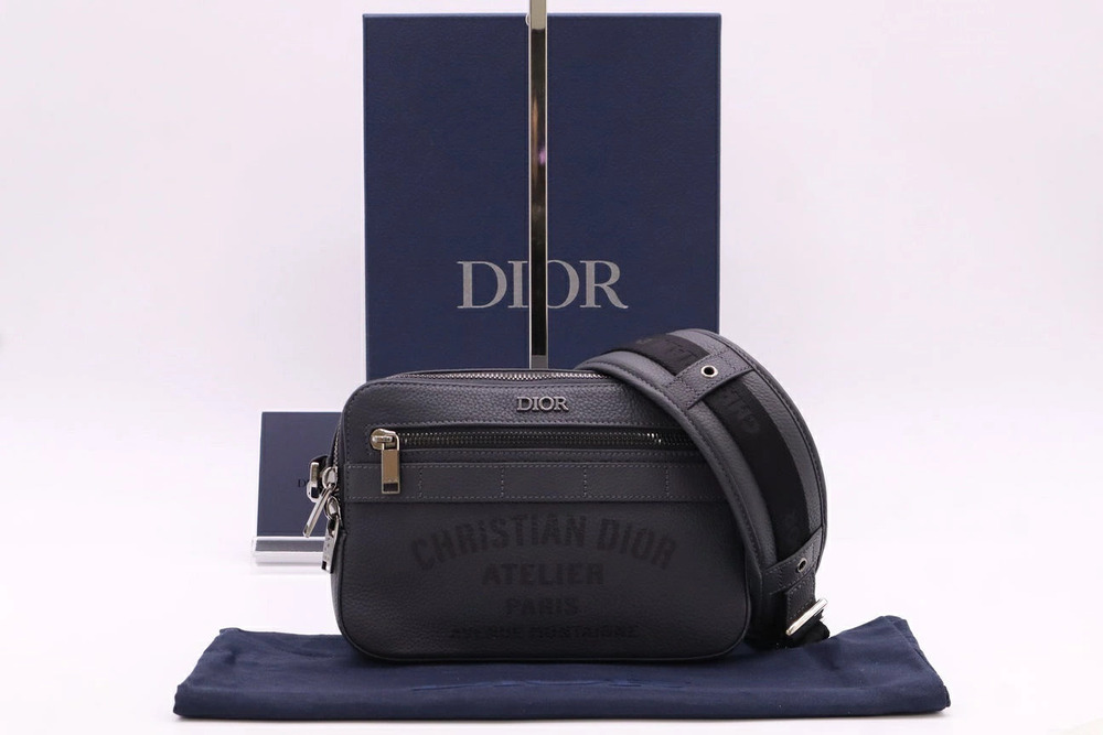 Dior Safari Leather Messenger Bag Shoulder Gray
